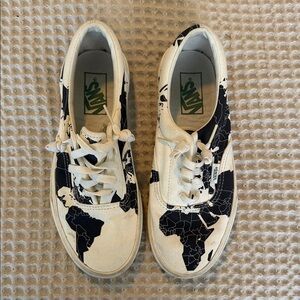 Vans Cream and Black World Map Sneakers